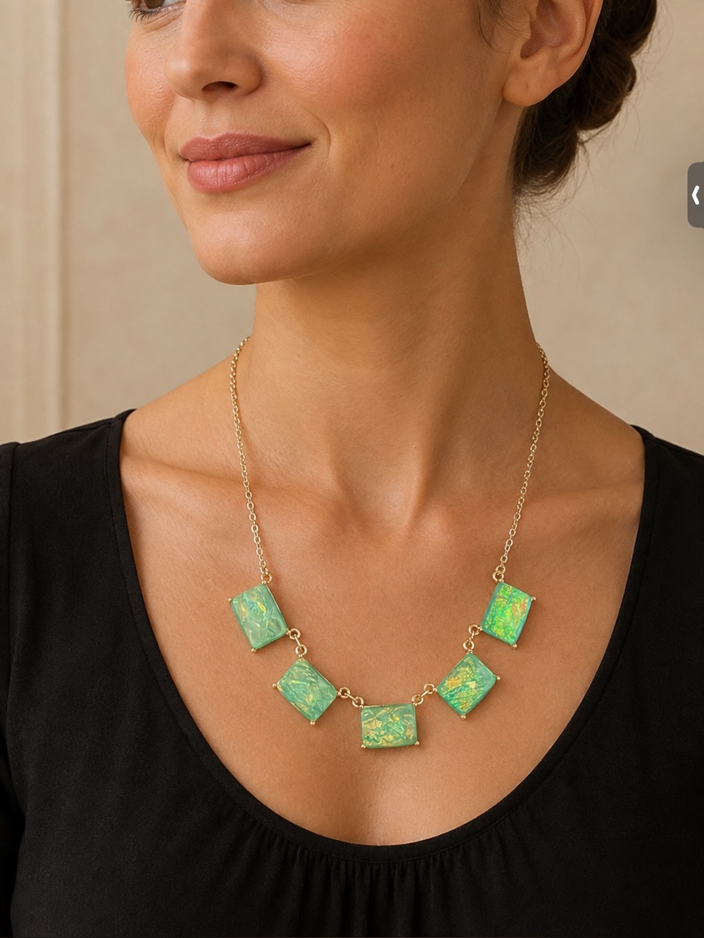 Chain Necklace with Green Iridescent Square Stones